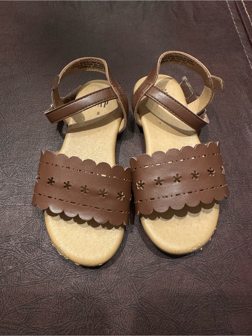 GAP Brown Scalloped Floral Cutout Girls Sandals